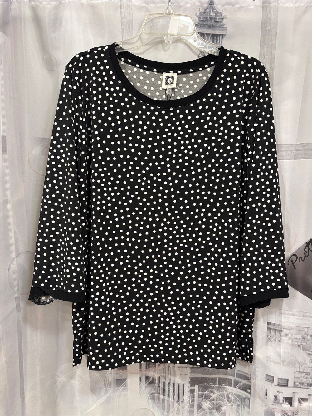 NWT Anne Klein Black & White Polka Dot Blouse